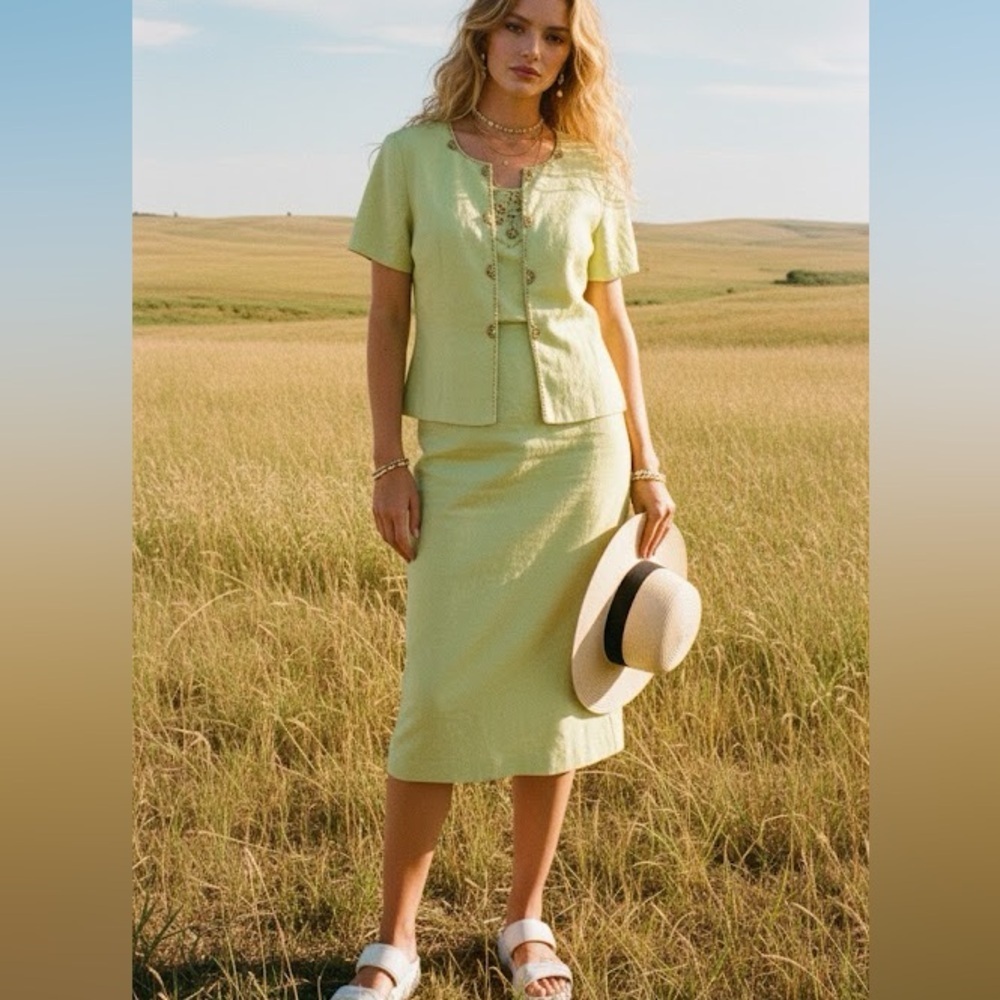 Jessica Howard Embellished Light Green 2 Piece Dress & Short Sleeve Blazer Set